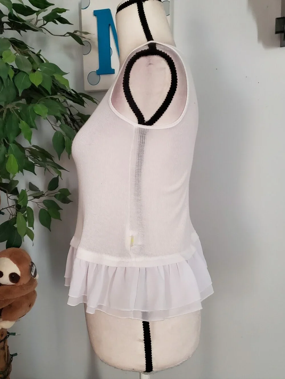 LUCKY BRAND Rib Henley Peplum Tank Top M